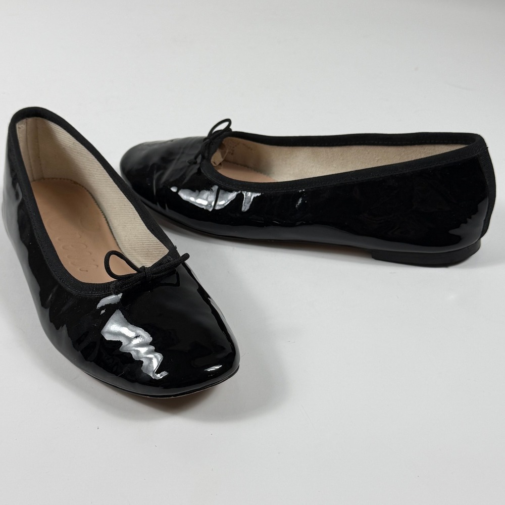 J.Crew Ballet Flats Women's 8 Black Patent Leather Bow Round Toe Classic Dressy